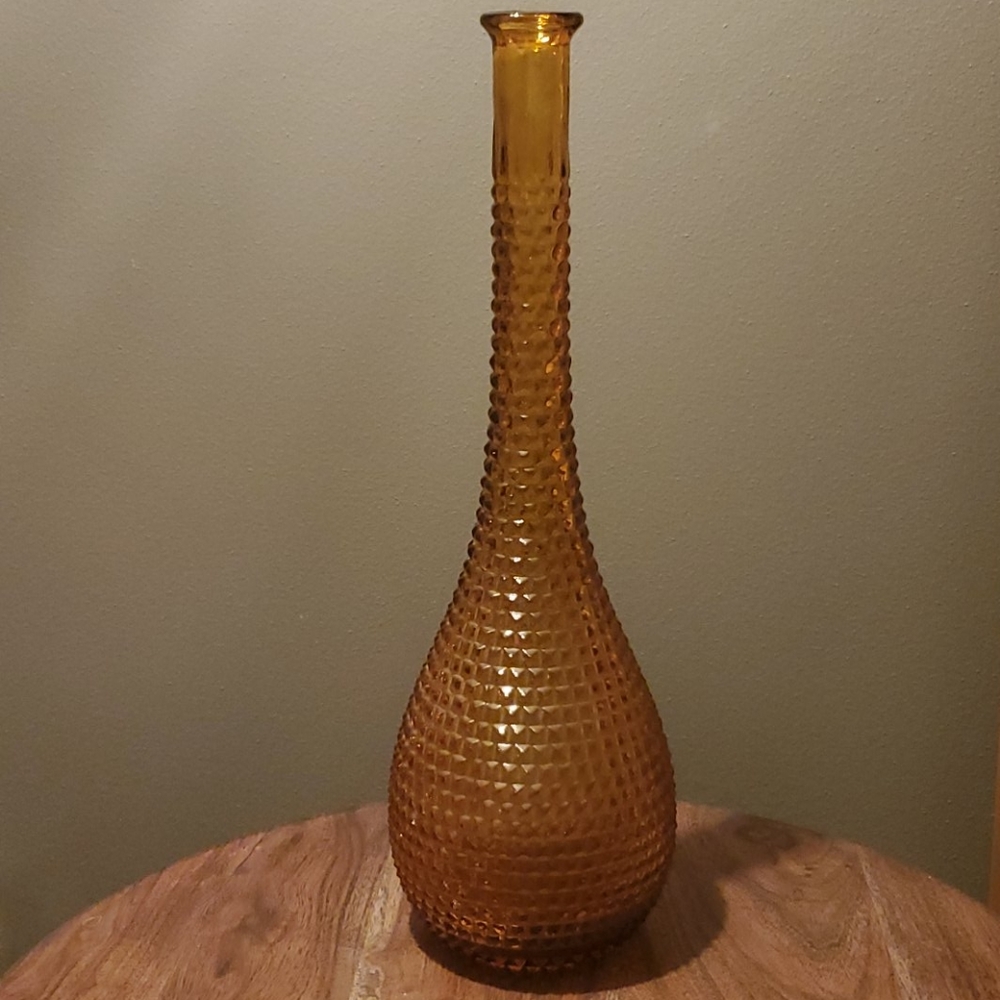 VINTAGE AMBER HOBNAIL VASE